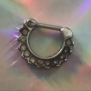 Silver Crystal rhinestone nose ring jewelry body gems rave festival septum vtg